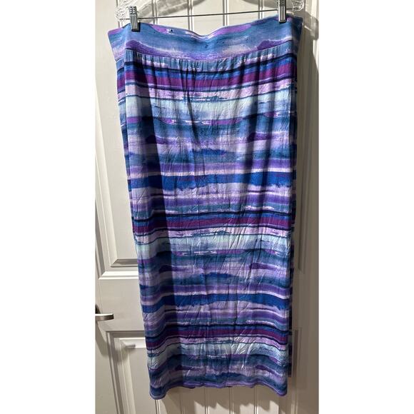 Plus Size Multi-Color Striped Double Split Maxi Skirt, Size XXL (20), Pre-Owned - Picture 1 of 4